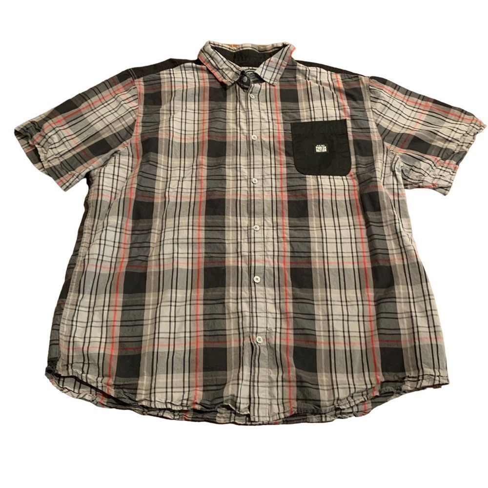 Parish Nation Men’s Plaid Gray Black Red Short Sleeve Button Up Shirt 4 XL